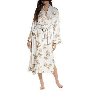 MadisonGrey Floral Print Kimmy Robe Maxi Length Peached Jersey Size Small